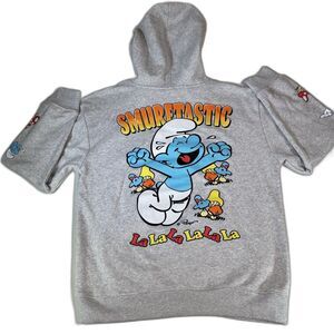 The Smurfs Gray Smurftastic La La La Graphic Hoodie Sweatshirt Adult Sz Medium